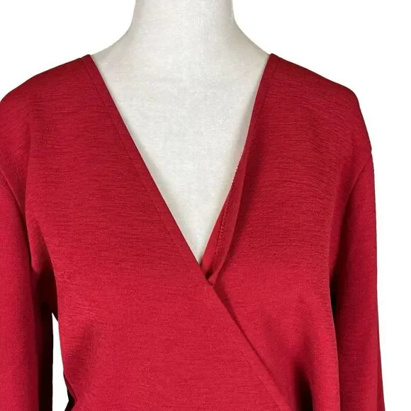 Madewell Texture & Thread Red Wrap Surplice Tie Front Crepe Blouse Top Size L - Picture 3 of 6